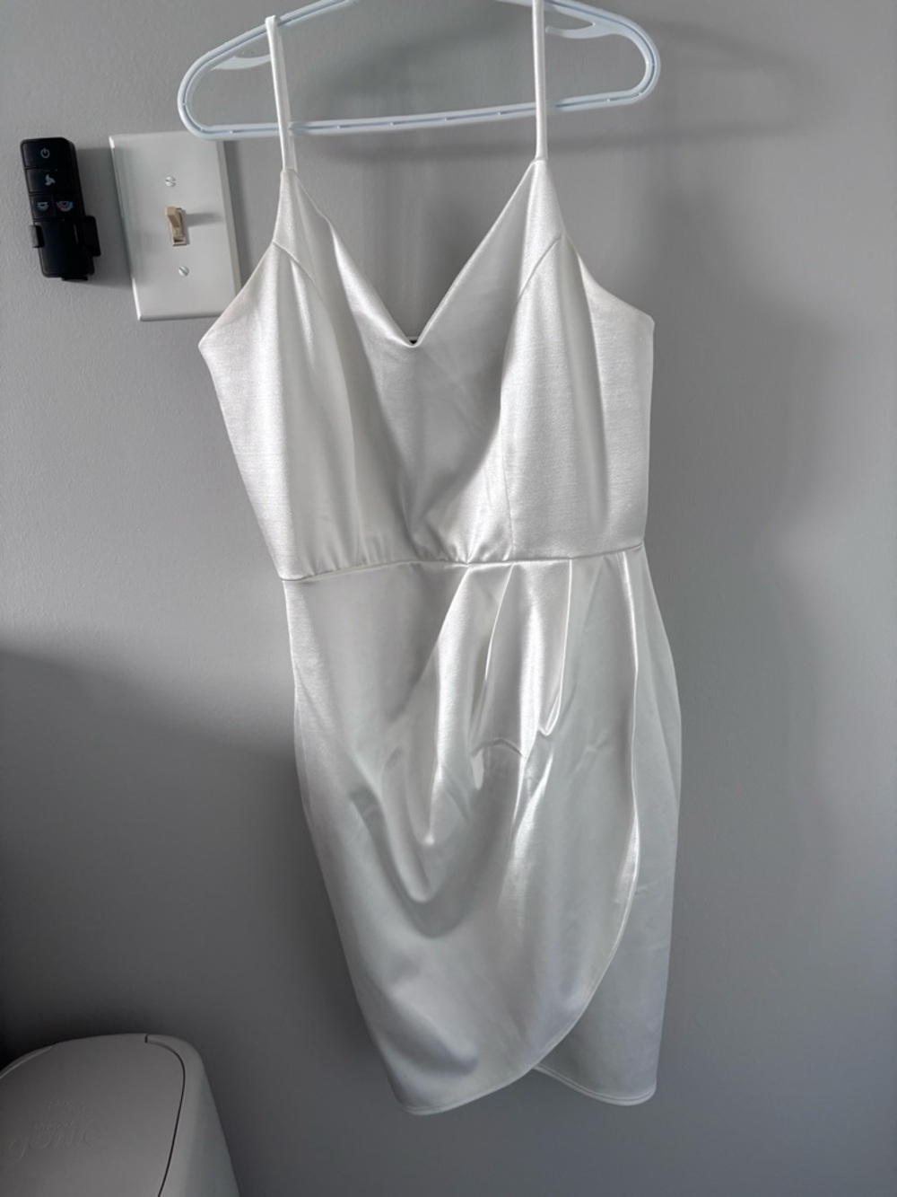 Lulu's White Satin Slip Dress with Spaghetti Straps